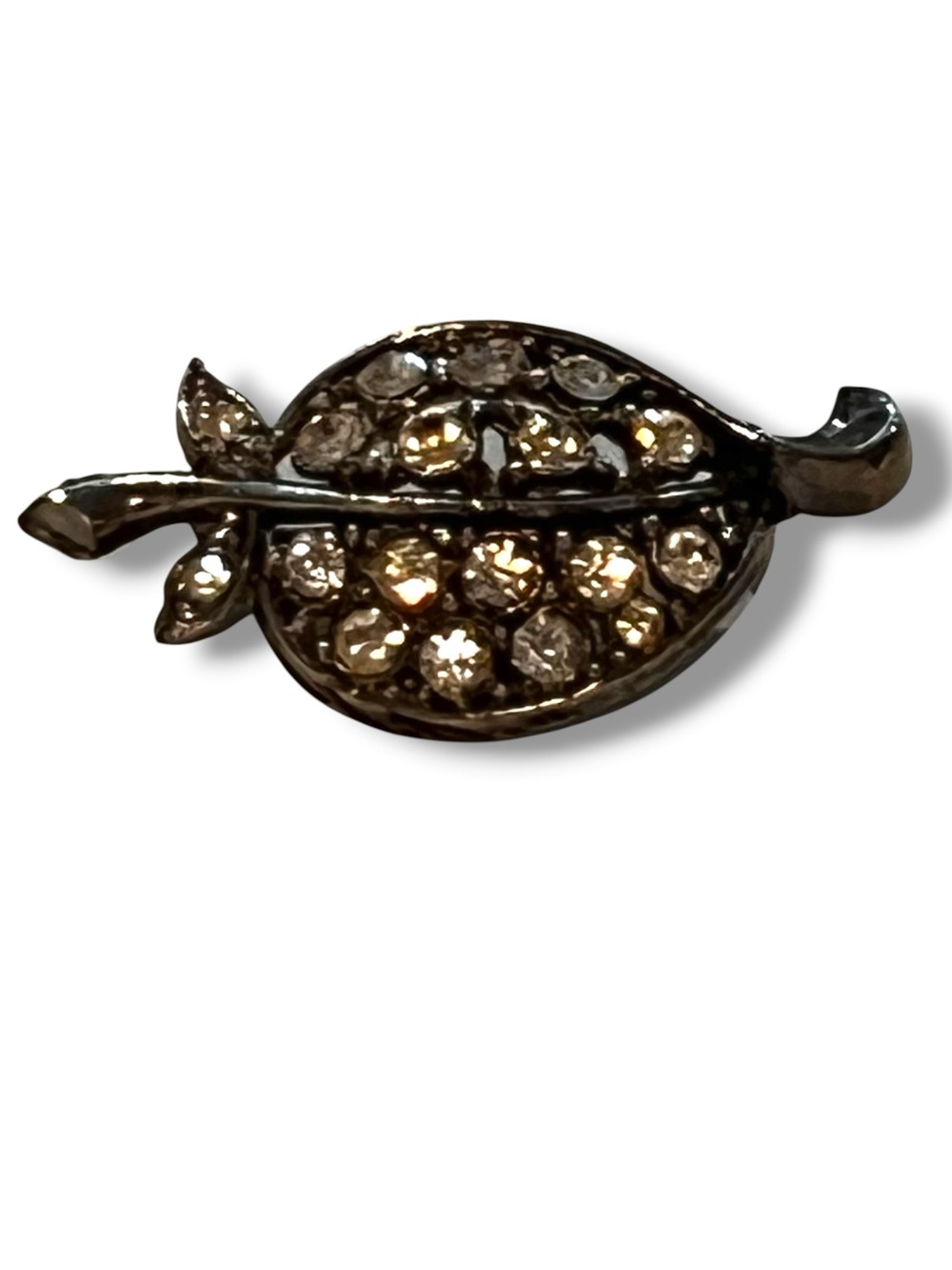 Vintage Silver Tone Rhinestone Leaf Brooch Pin Mid Century Modern MCM Jewelry D9
